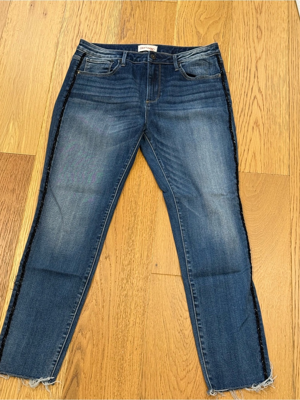 Driftwood Jackie Beaded Tux Stripe Raw Hem Jeans 31 EUC